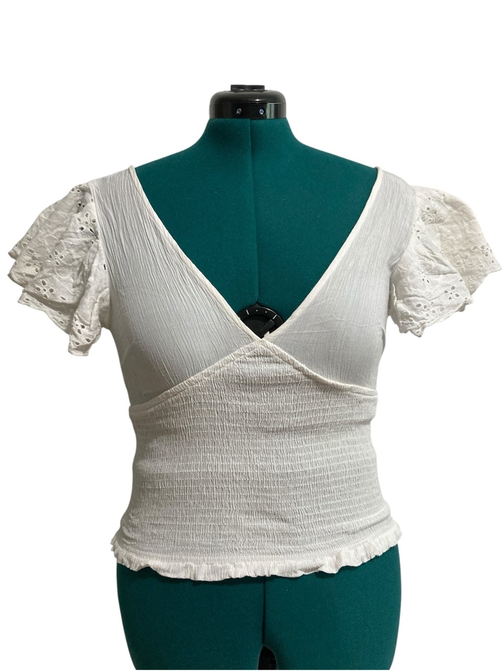 Express V-neck Open Back Smocked Bodice Gauze Blouse